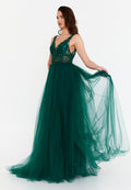 Sleeveless Maxi Tulle A - Line Regular Prom Dress aln1559 - Prom Dress - Istanbul Fashion Center