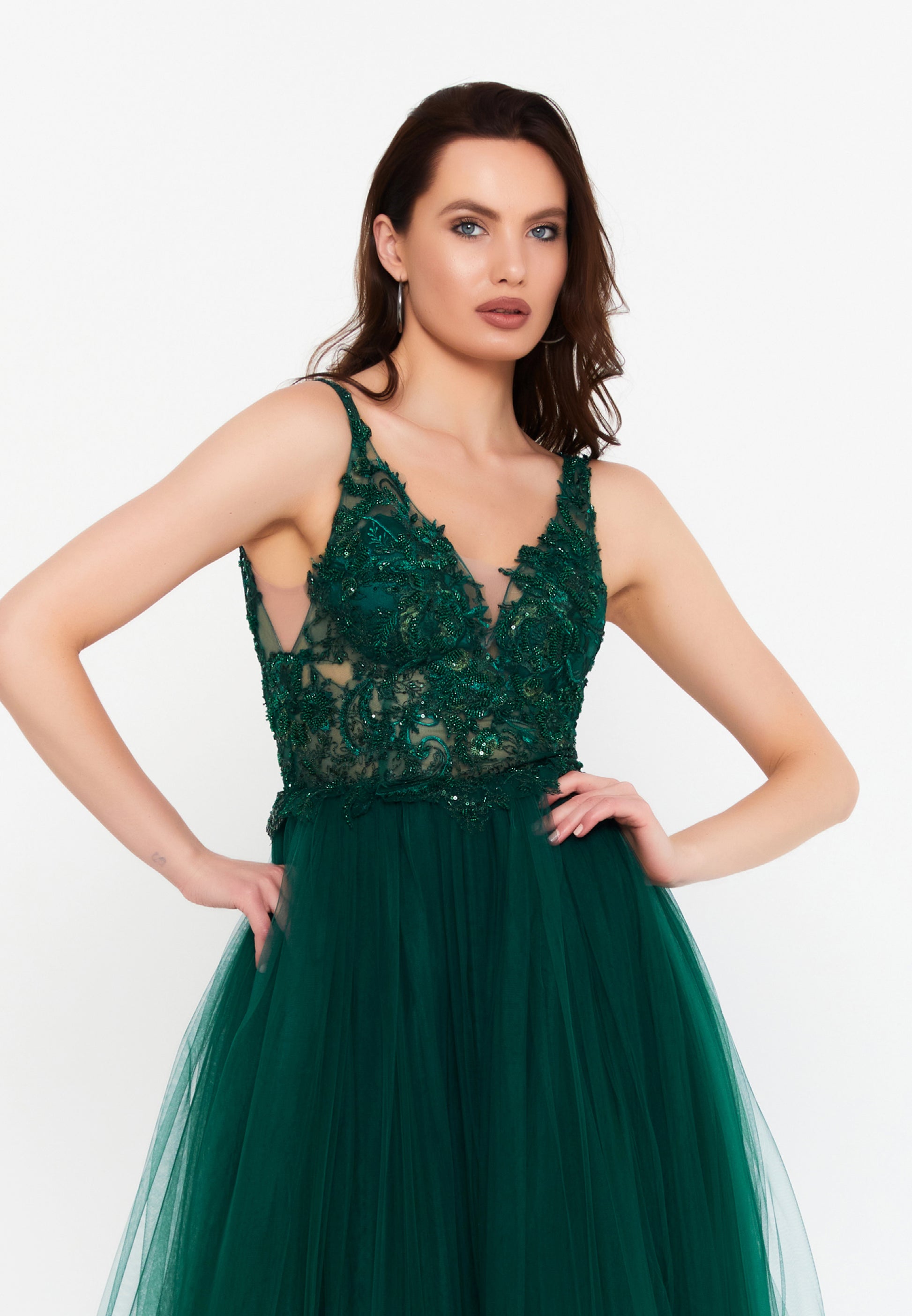 Sleeveless Maxi Tulle A - Line Regular Prom Dress aln1559 - Prom Dress - Istanbul Fashion Center