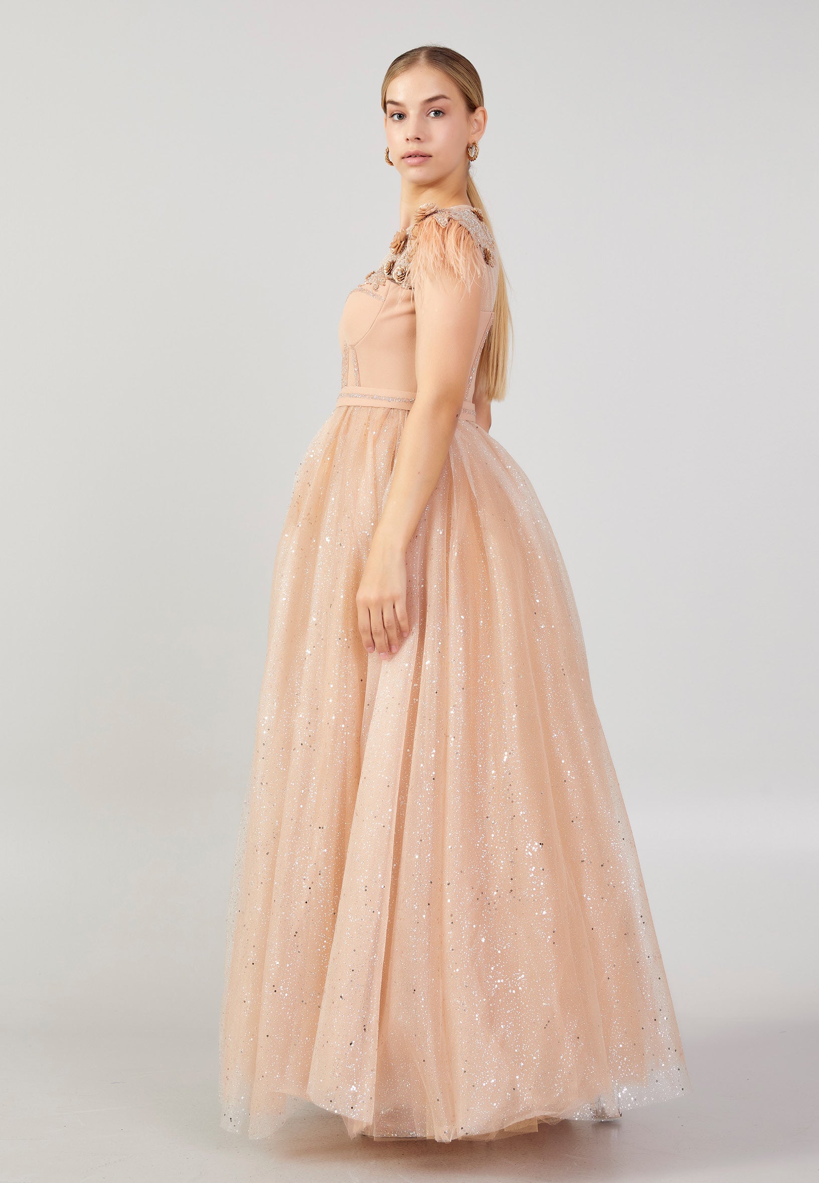 Sleeveless Maxi Tulle A - Line Plus Size Prom Dress mtn2272-1 - Prom Dress - Istanbul Fashion Center