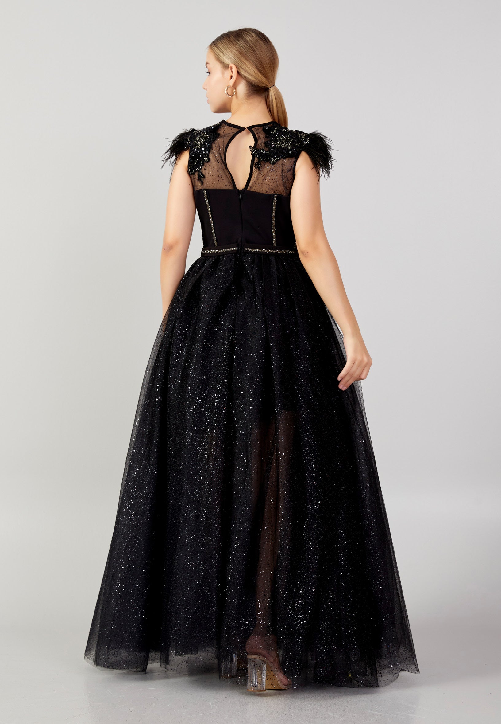 Sleeveless Maxi Tulle A - Line Plus Size Prom Dress mtn2272-1 - Prom Dress - Istanbul Fashion Center