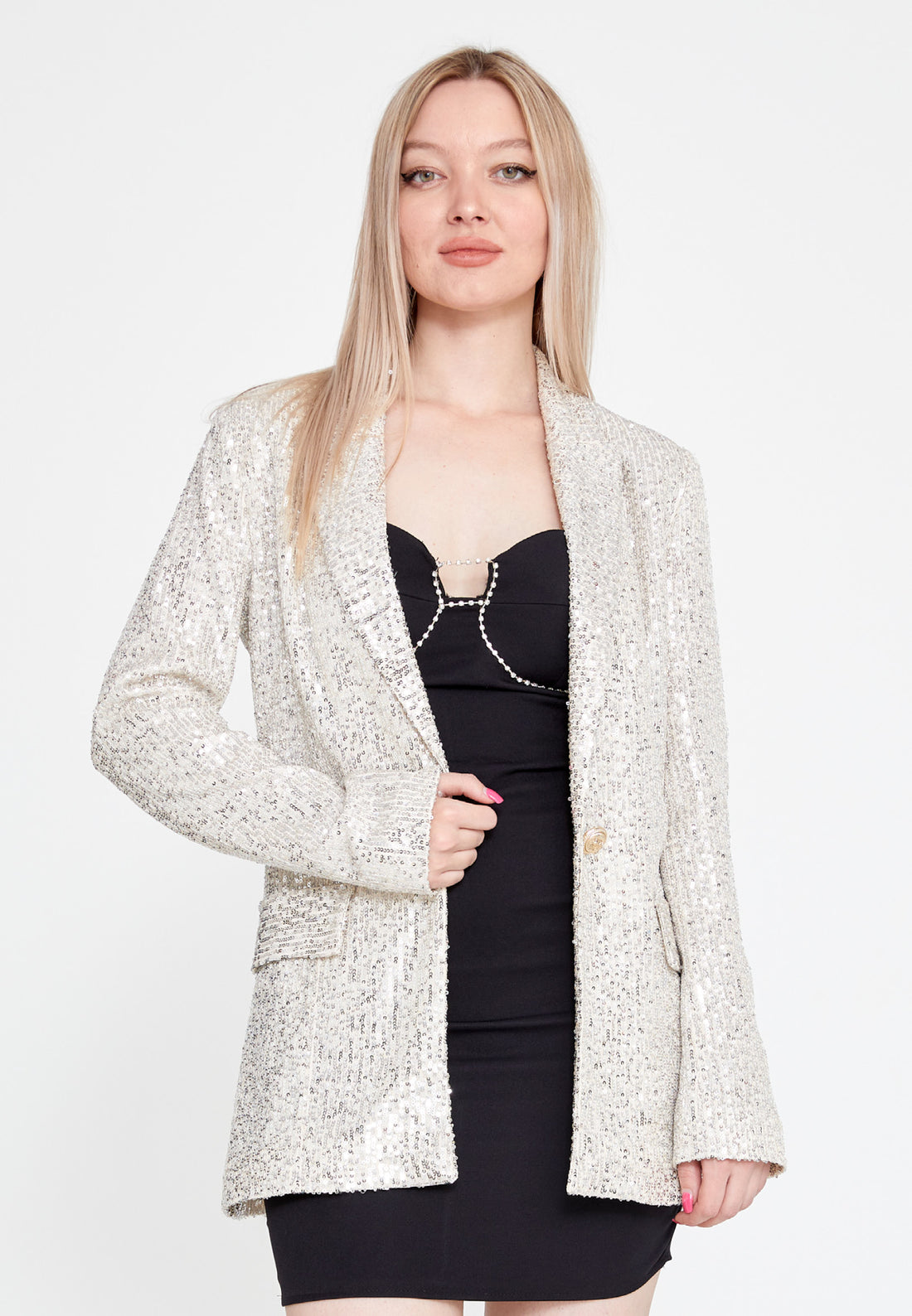 Long Sleeve Sequin Solid Color Regular Jacket exp62206 - Jacket - Istanbul Fashion Center