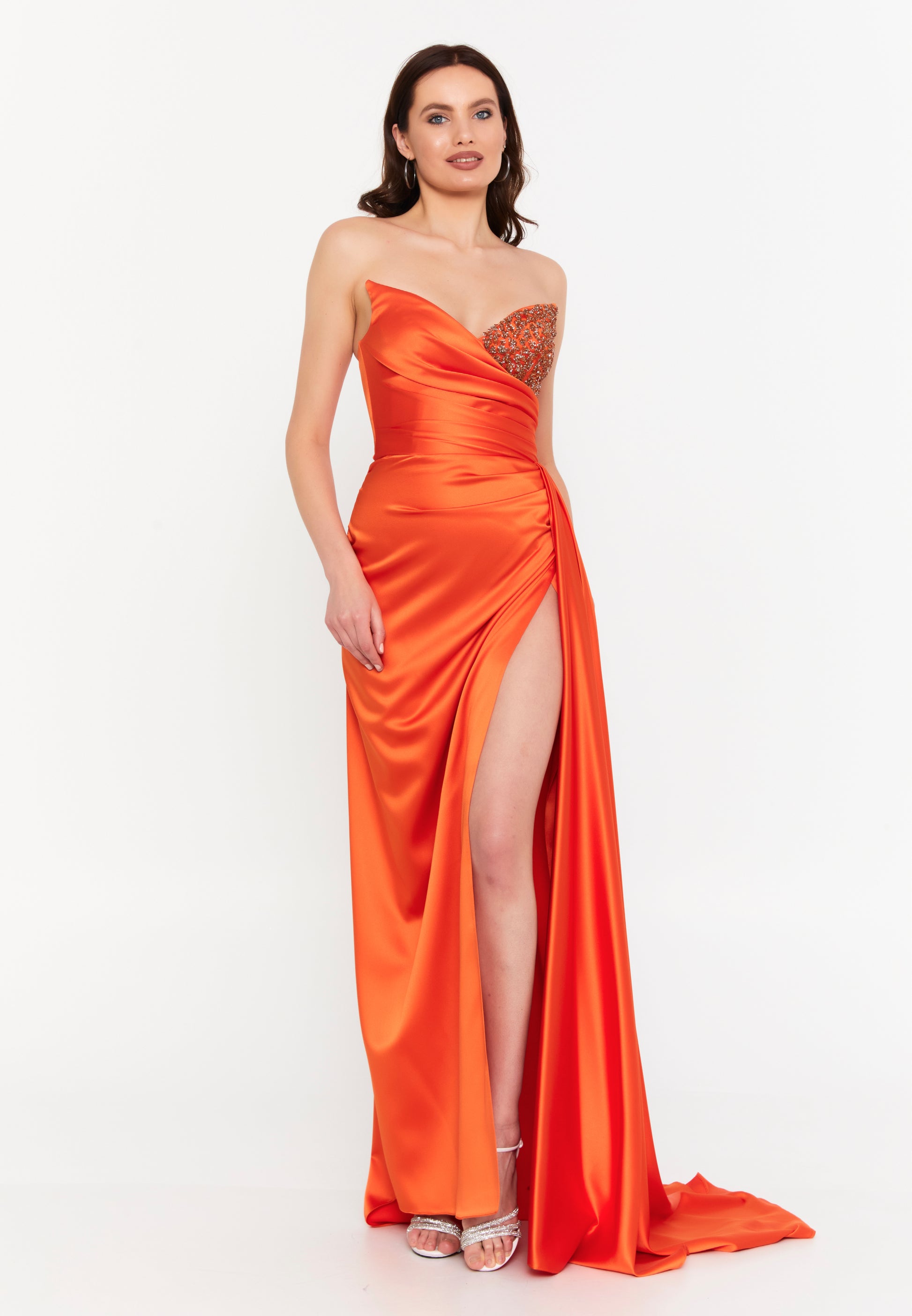 Strapless Maxi Satin Column Regular Wedding Guest Dress aln1502 - Wedding Guest Dress - Istanbul Fashion Center