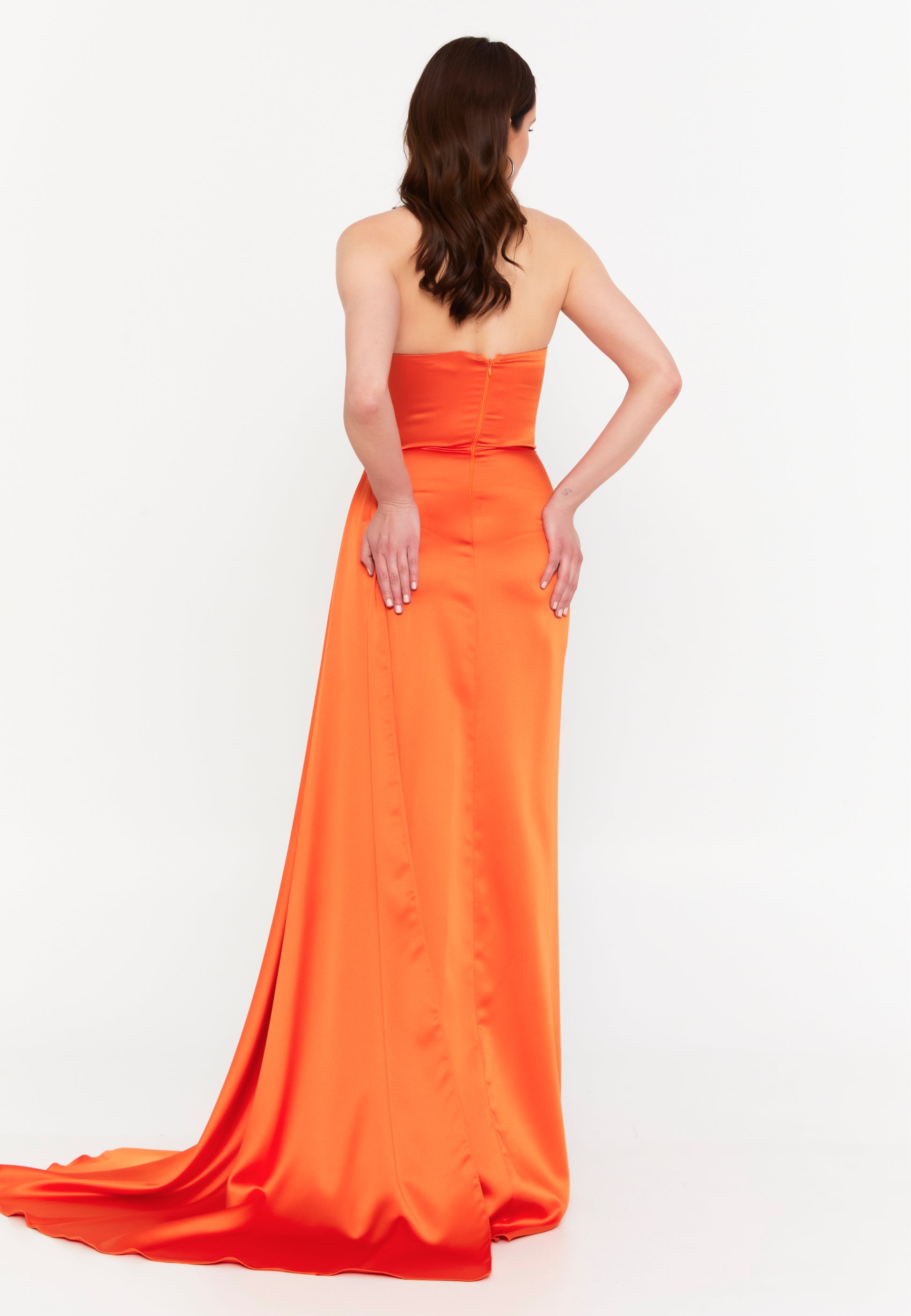 Strapless Maxi Satin Column Regular Wedding Guest Dress aln1502 - Wedding Guest Dress - Istanbul Fashion Center