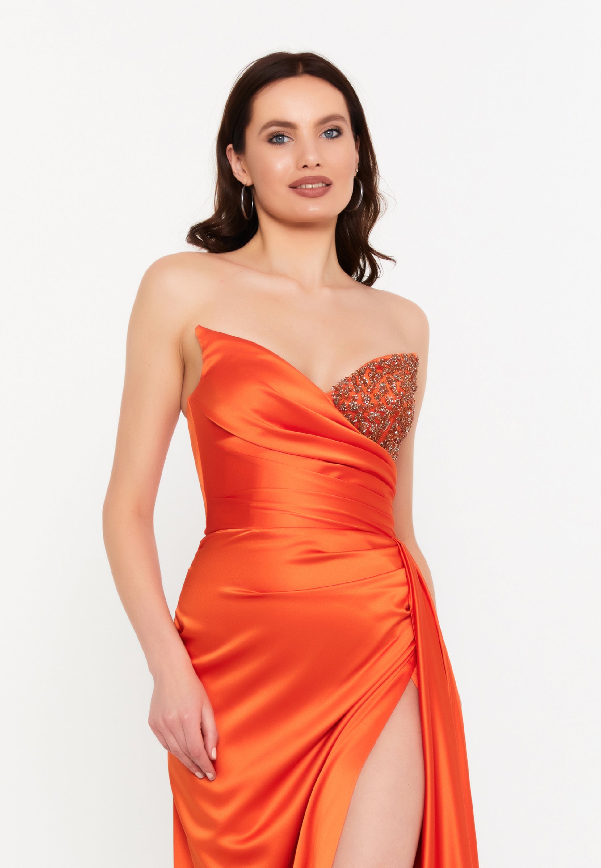 Strapless Maxi Satin Column Regular Wedding Guest Dress aln1502 - Wedding Guest Dress - Istanbul Fashion Center