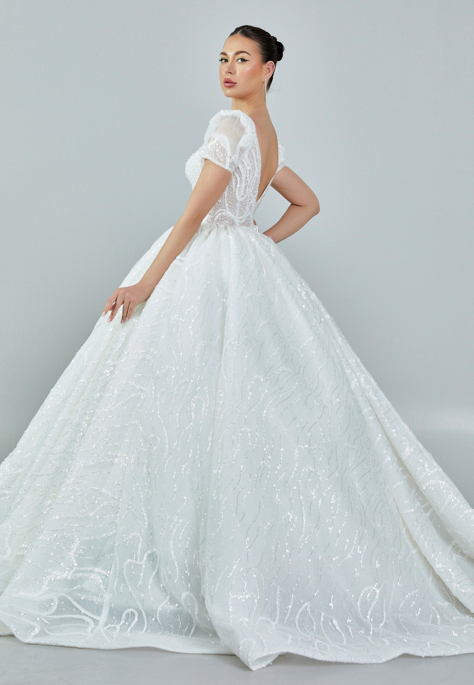 short sleeve tulle wedding dress Andrea & Leo WL035 Wedding Dress Lace & Tulle Short Sleeve Gown Off White/Nude / 12