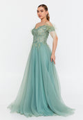 Sleeveless Maxi Tulle A - Line Regular Prom Dress omn2161 - Prom Dress - Istanbul Fashion Center