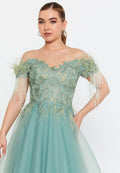 Sleeveless Maxi Tulle A - Line Regular Prom Dress omn2161 - Prom Dress - Istanbul Fashion Center