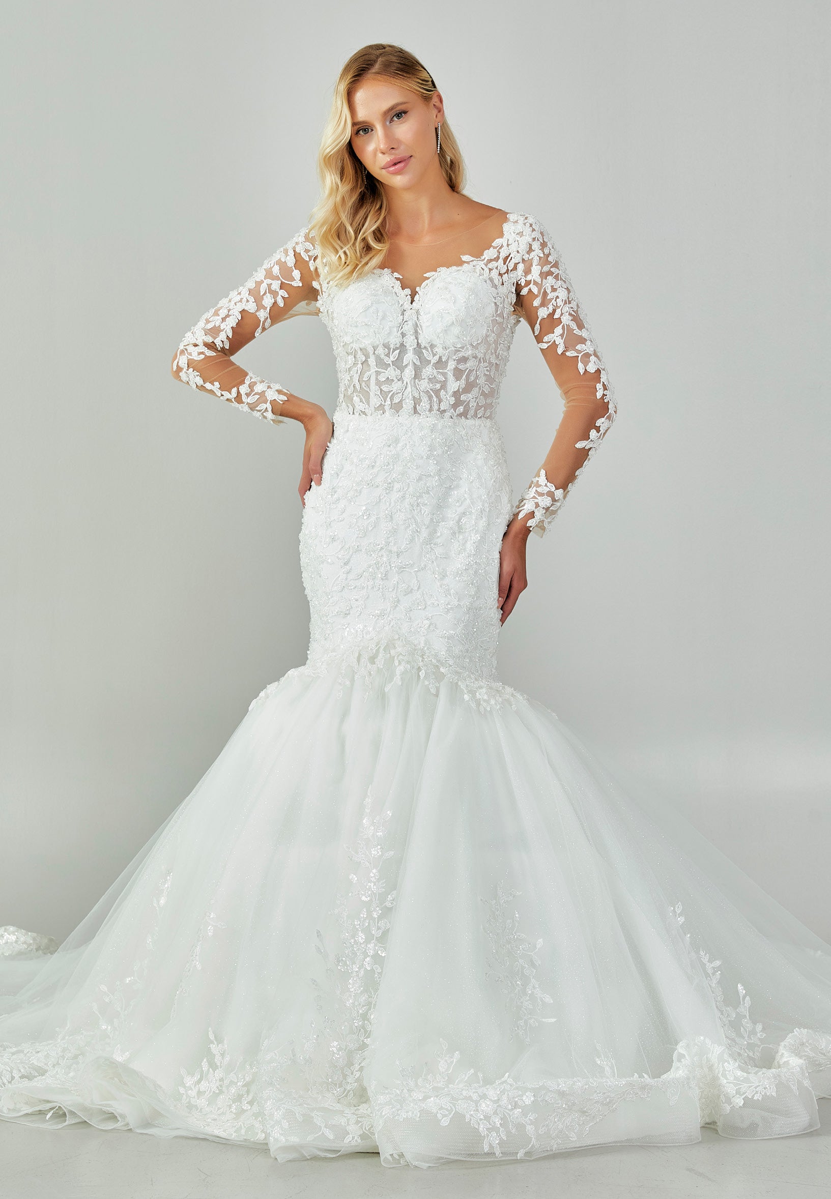 Long Sleeve Maxi Tulle Regular Wedding Dress abb23043 - Wedding Dress - Istanbul Fashion Center