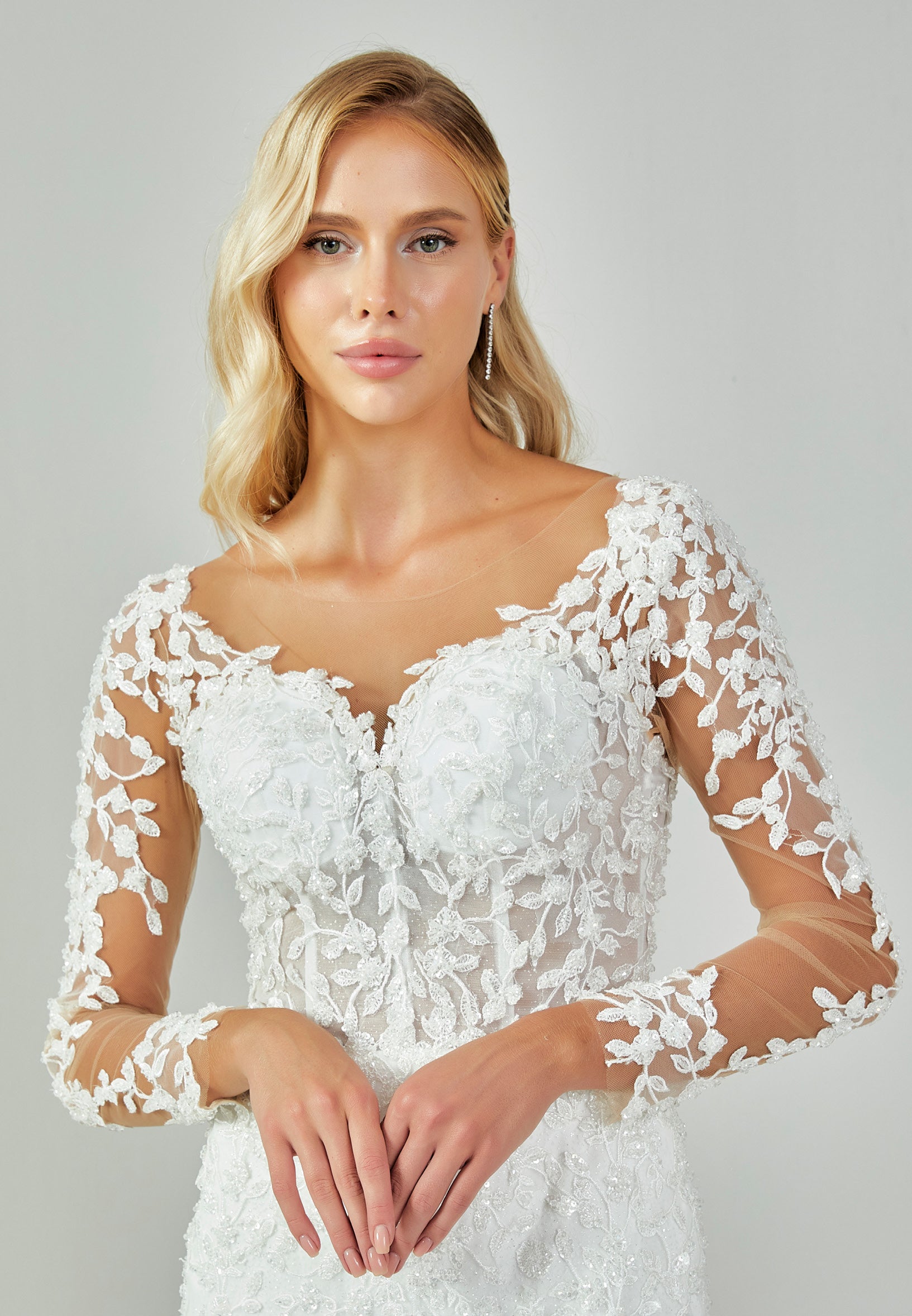 Long Sleeve Maxi Tulle Regular Wedding Dress abb23043 - Wedding Dress - Istanbul Fashion Center