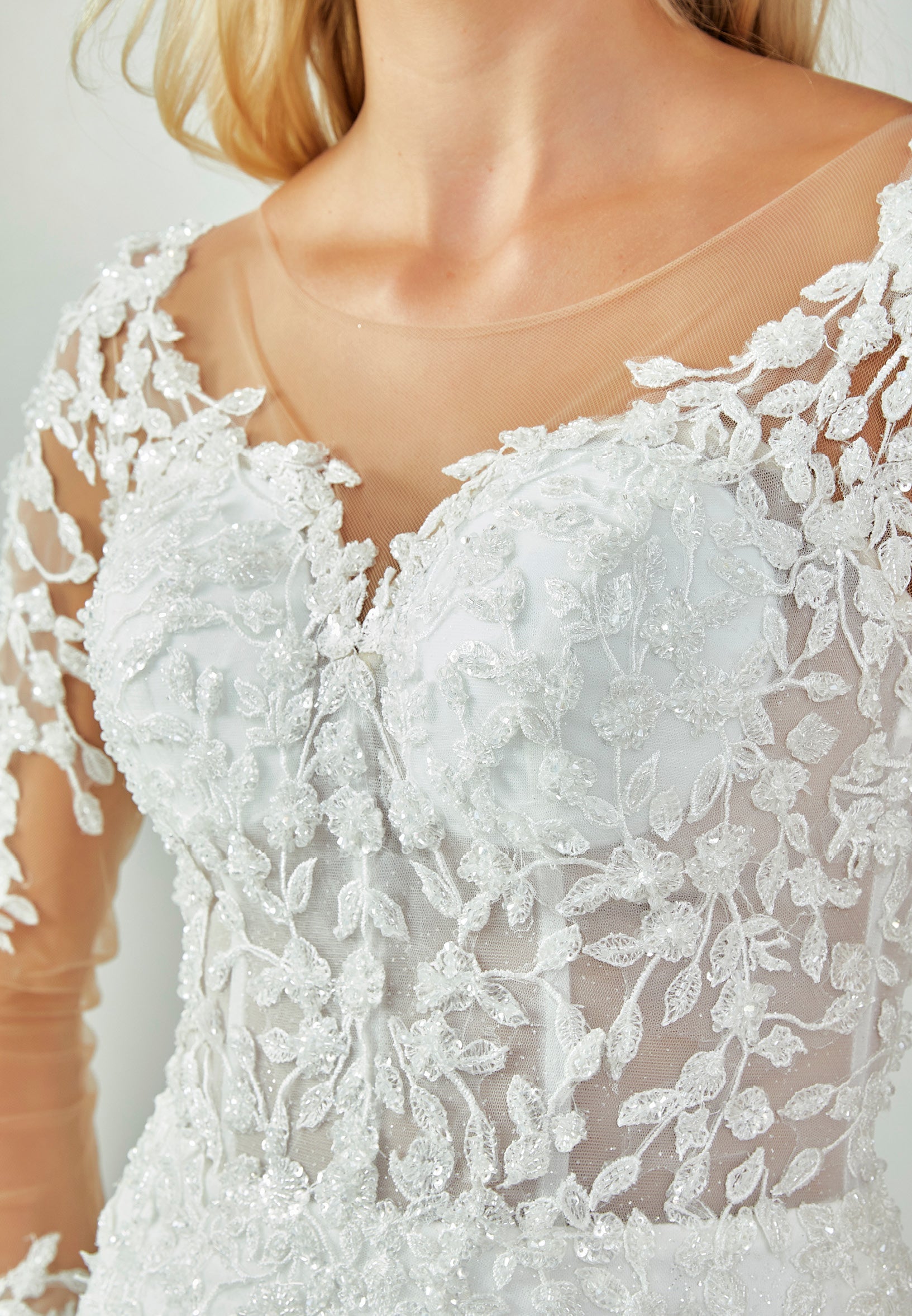 Long Sleeve Maxi Tulle Regular Wedding Dress abb23043 - Wedding Dress - Istanbul Fashion Center