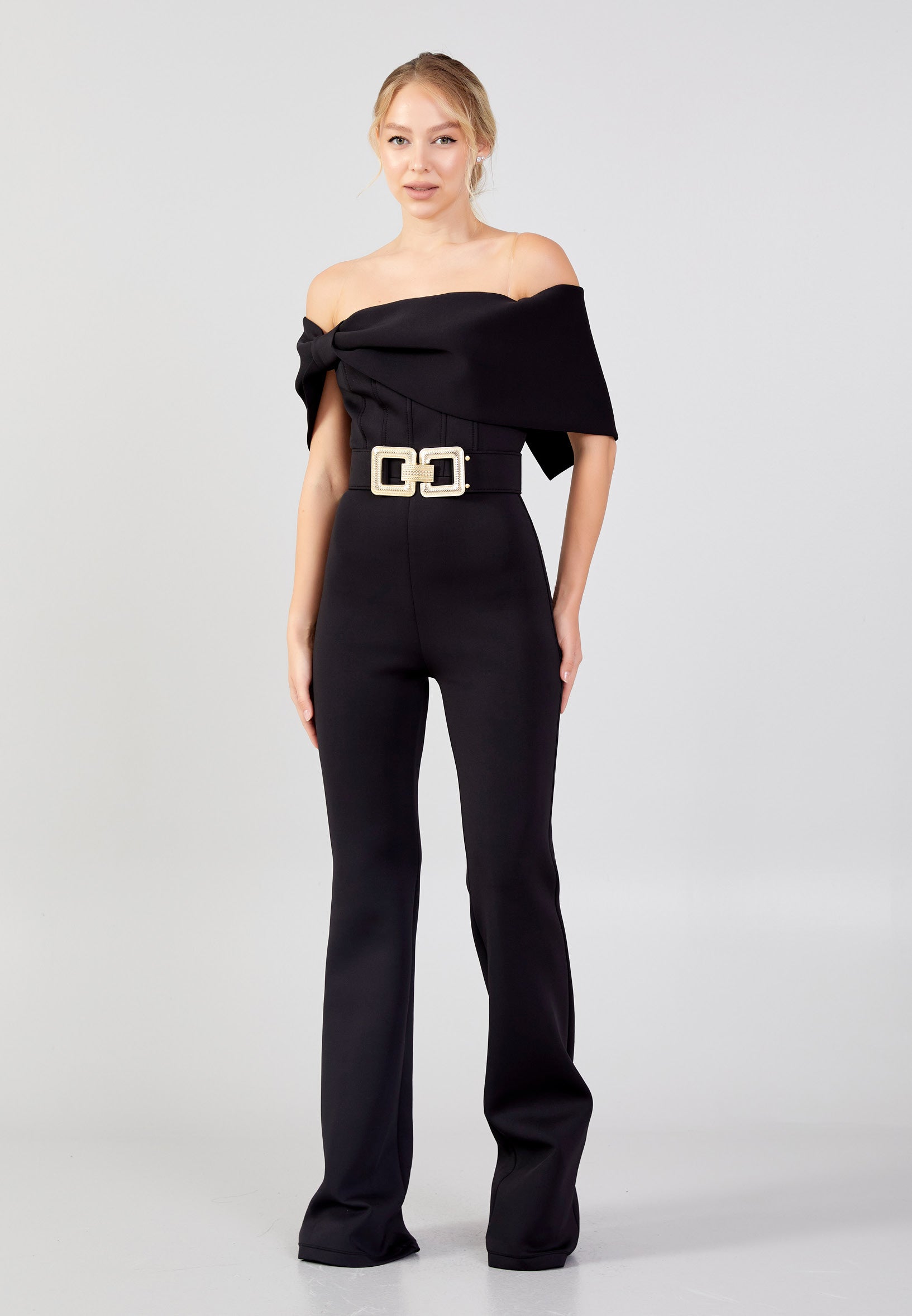 Off Shoulder Crepe Regular Fit Regular Evening Jumpsuit gyg24k7002 - Evening Jumpsuit - Istanbul Fashion Center