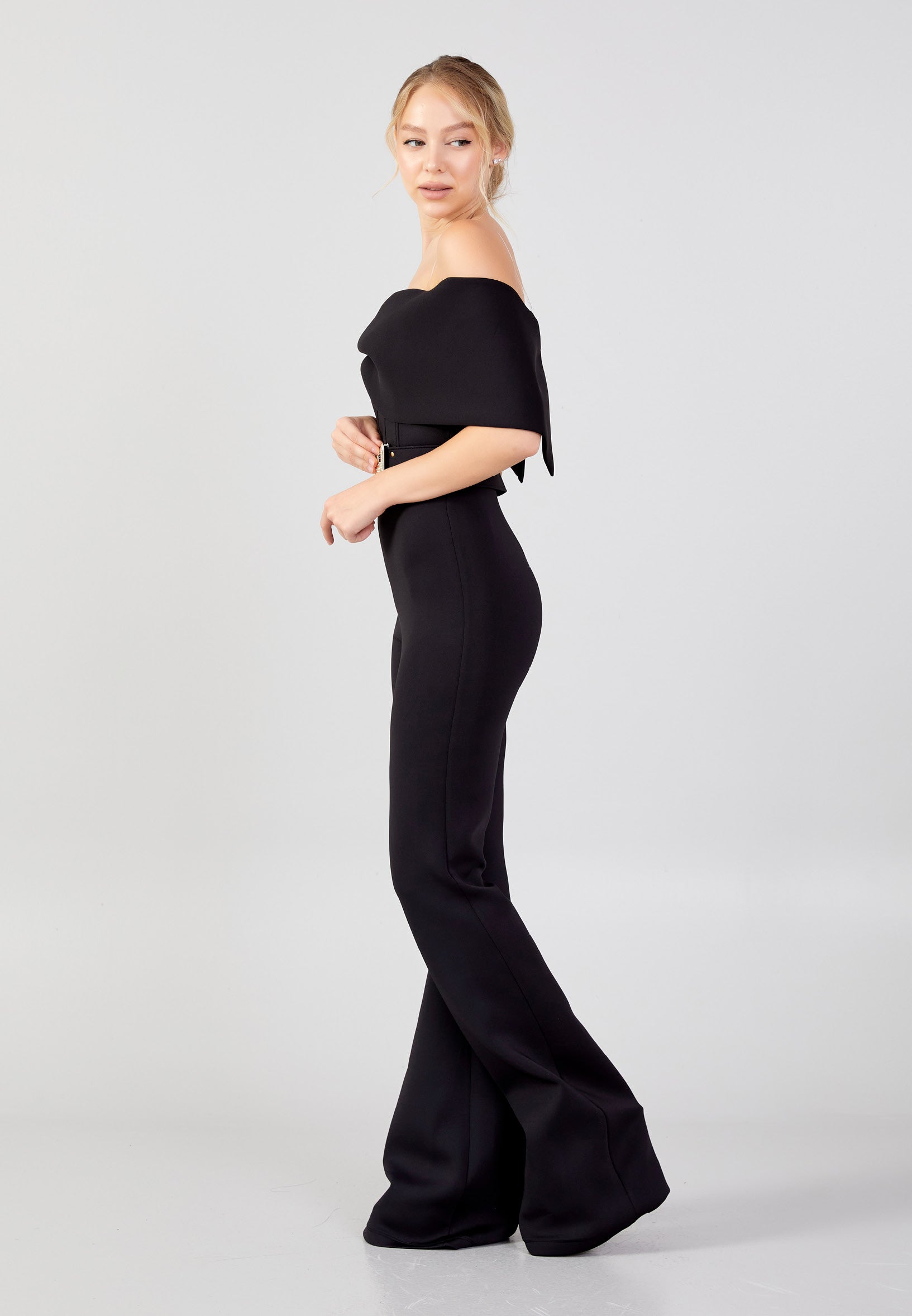 Off Shoulder Crepe Regular Fit Regular Evening Jumpsuit gyg24k7002 - Evening Jumpsuit - Istanbul Fashion Center