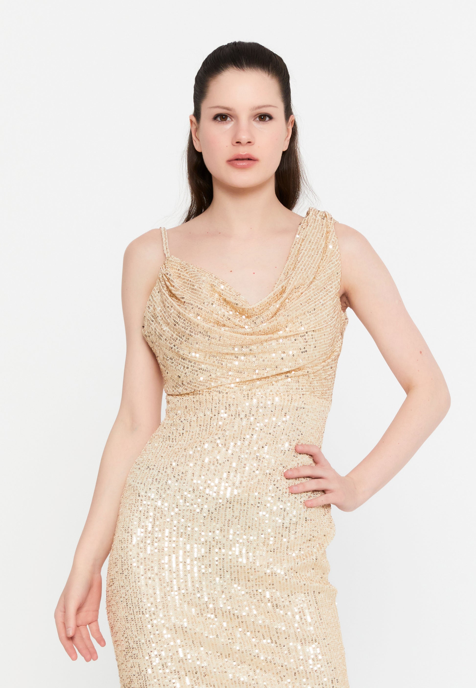 Sleeveless Mini Sequin Column Regular Cocktail Dress aln1805 - Cocktail Dress - Istanbul Fashion Center