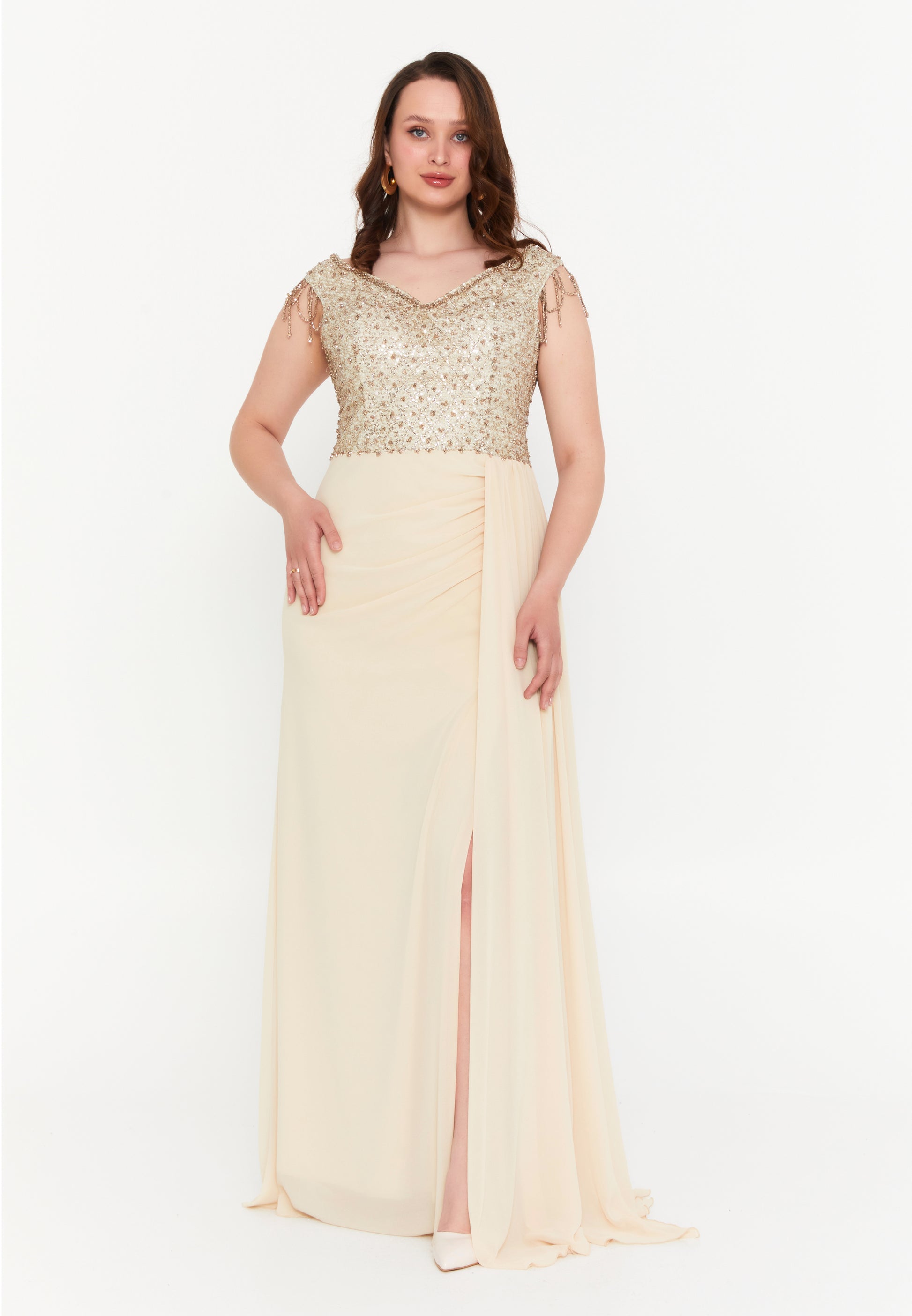 Sleeveless Maxi Chiffon Mermaid Plus Size Wedding Guest Dress aln01806 - Wedding Guest Dress - Istanbul Fashion Center