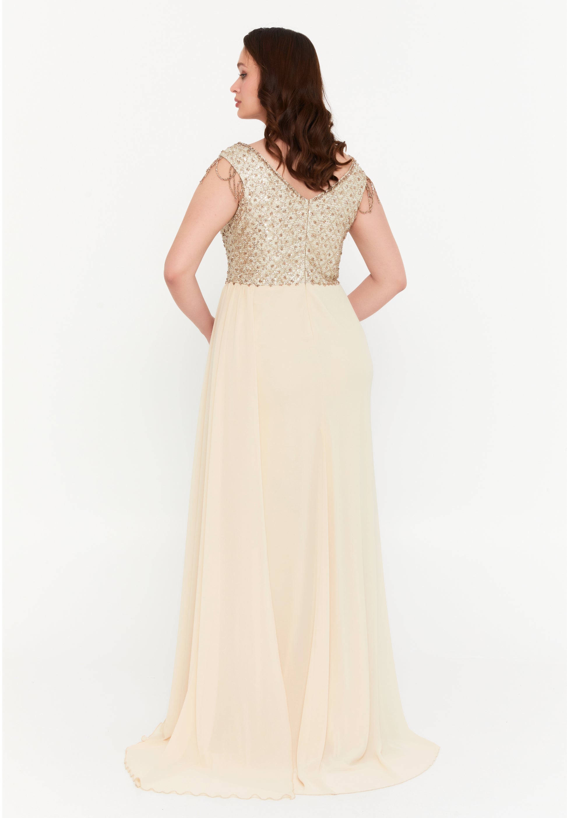 Sleeveless Maxi Chiffon Mermaid Plus Size Wedding Guest Dress aln01806 - Wedding Guest Dress - Istanbul Fashion Center
