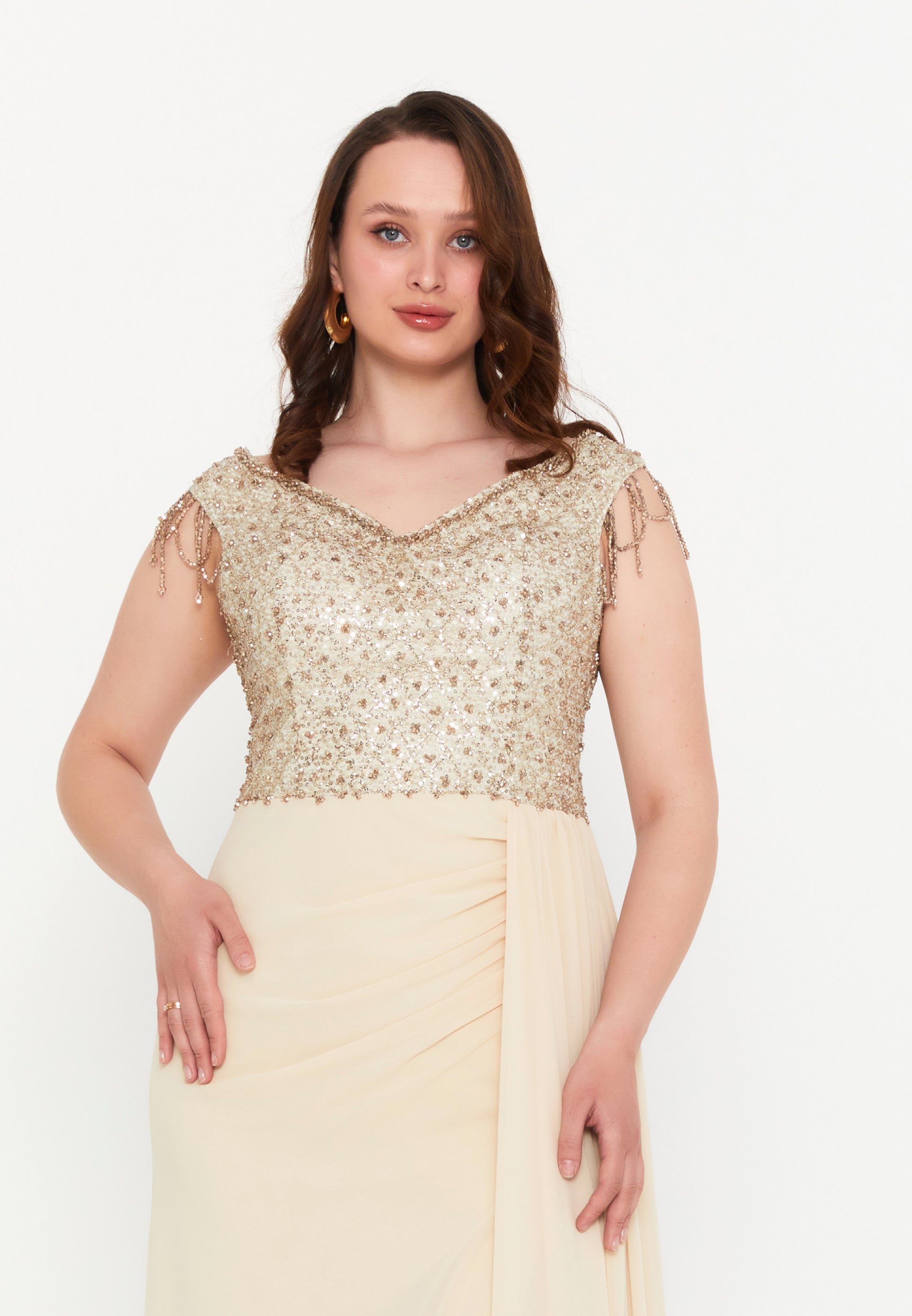 Sleeveless Maxi Chiffon Mermaid Plus Size Wedding Guest Dress aln01806 - Wedding Guest Dress - Istanbul Fashion Center