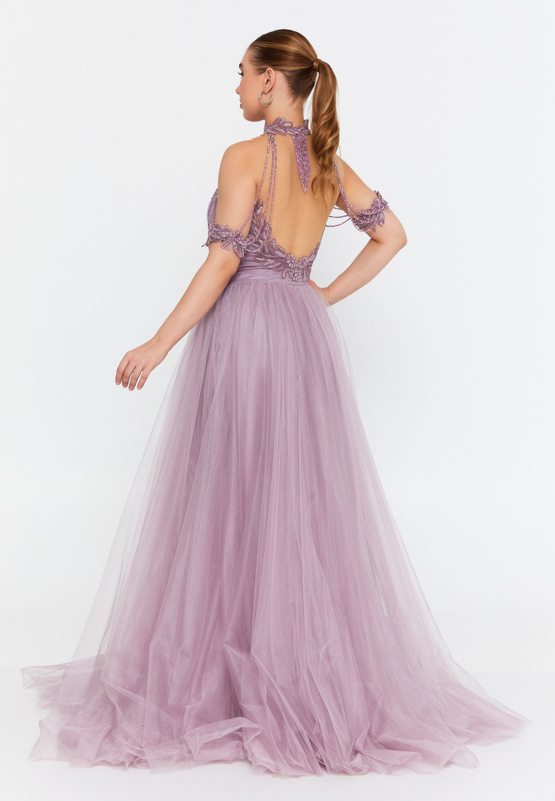 Sleeveless Maxi Tulle A - Line Regular Prom Dress omn667