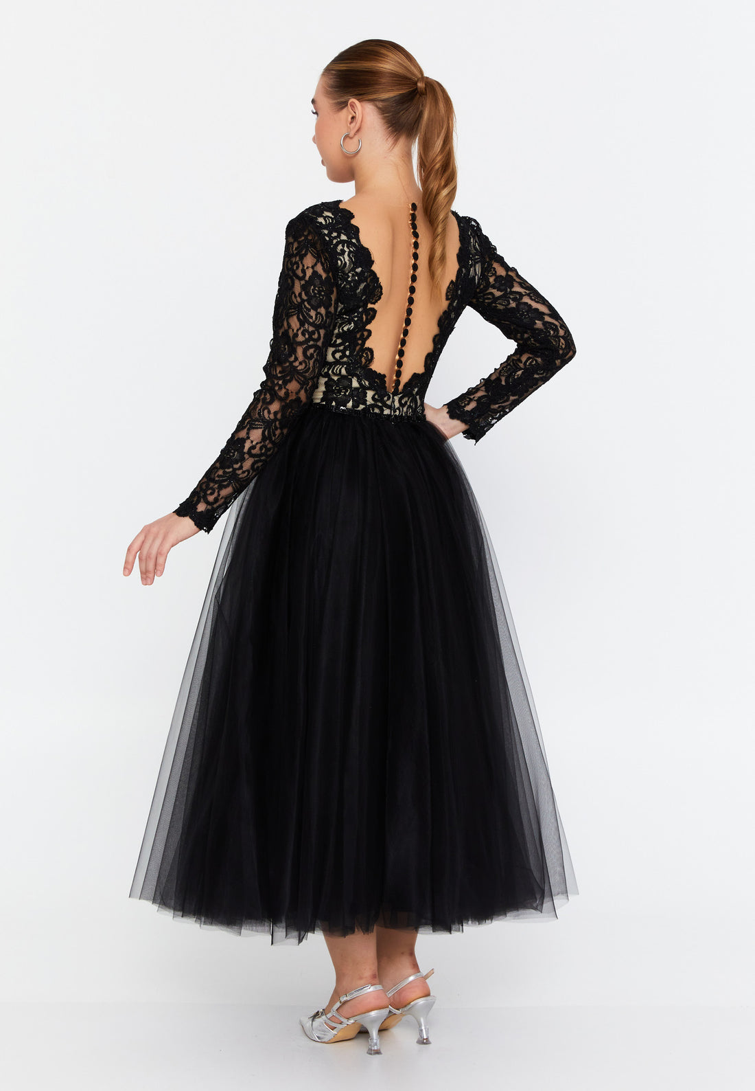 Long Sleeve Midi Tulle A - Line Regular Prom Dress prl732