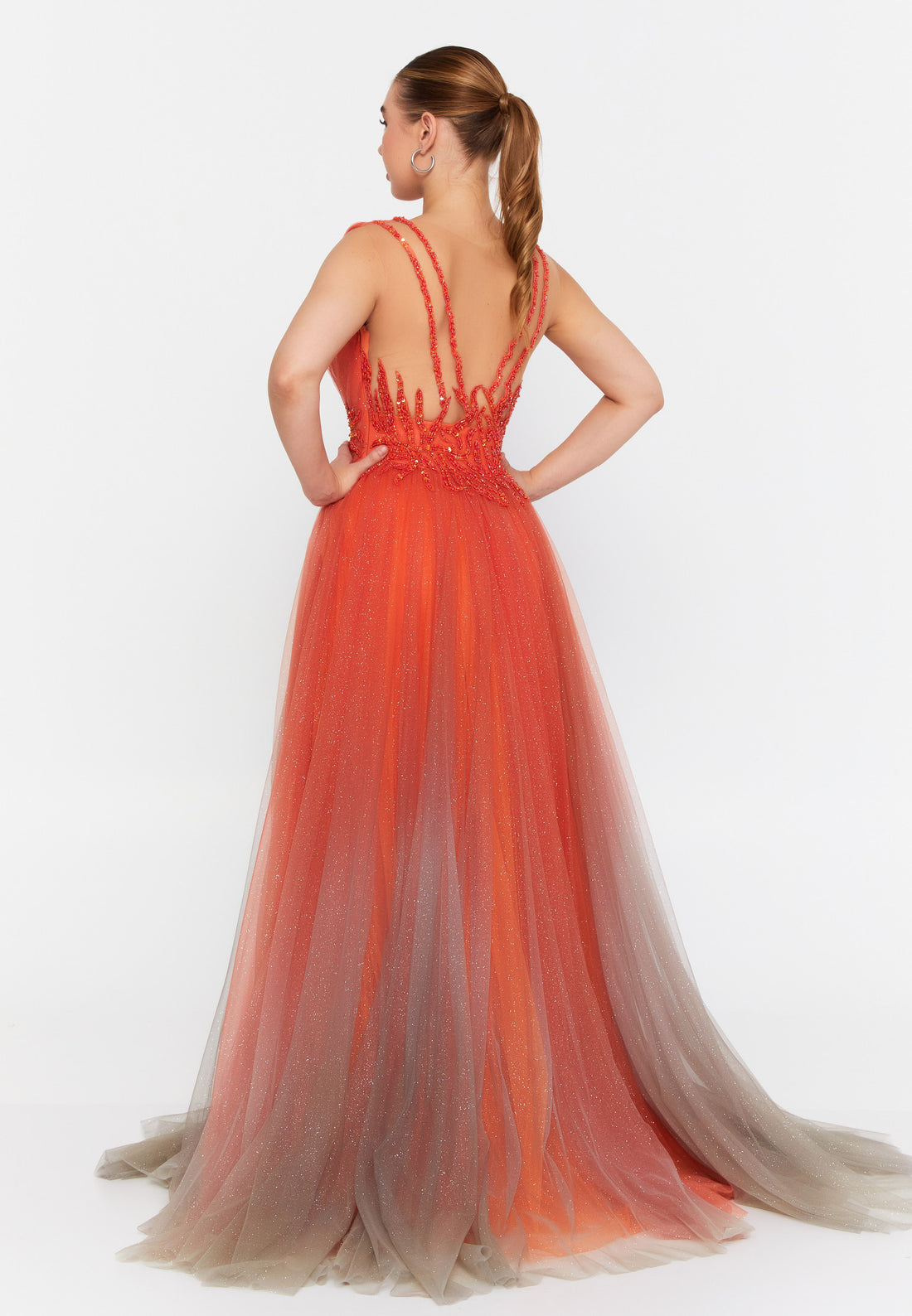 Sleeveless Maxi Tulle Column Regular Prom Dress omn658