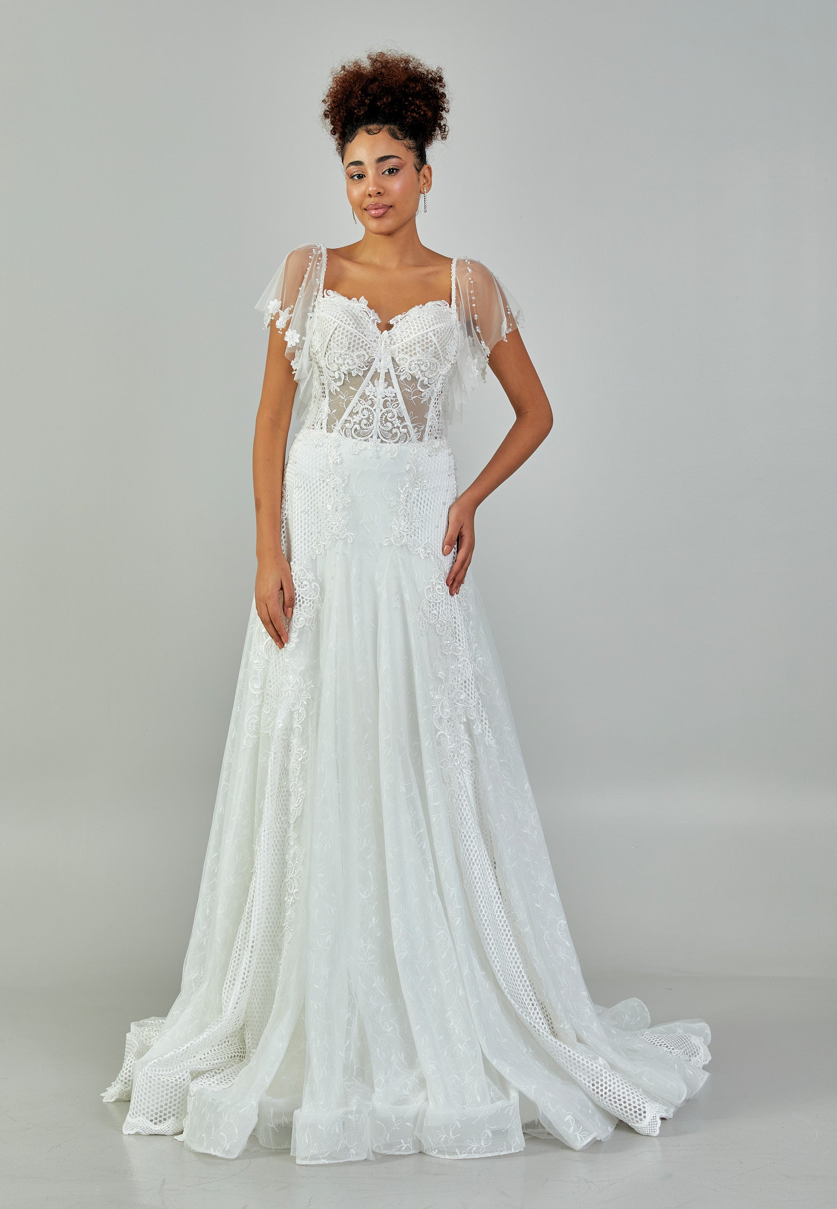 Short Sleeve Maxi Tulle Regular Wedding Dress asd908 - Wedding Dress - Istanbul Fashion Center