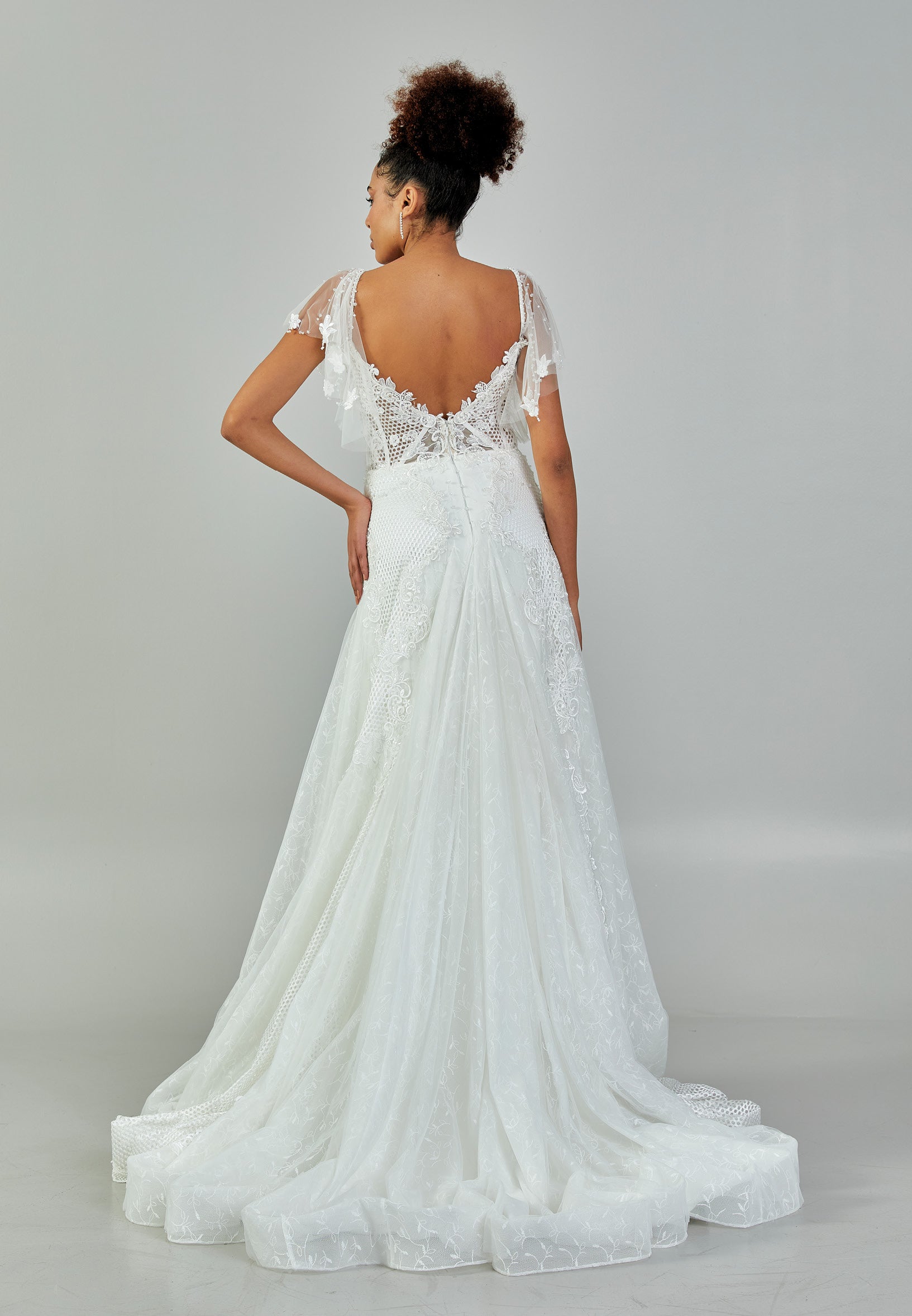 Short Sleeve Maxi Tulle Regular Wedding Dress asd908 - Wedding Dress - Istanbul Fashion Center