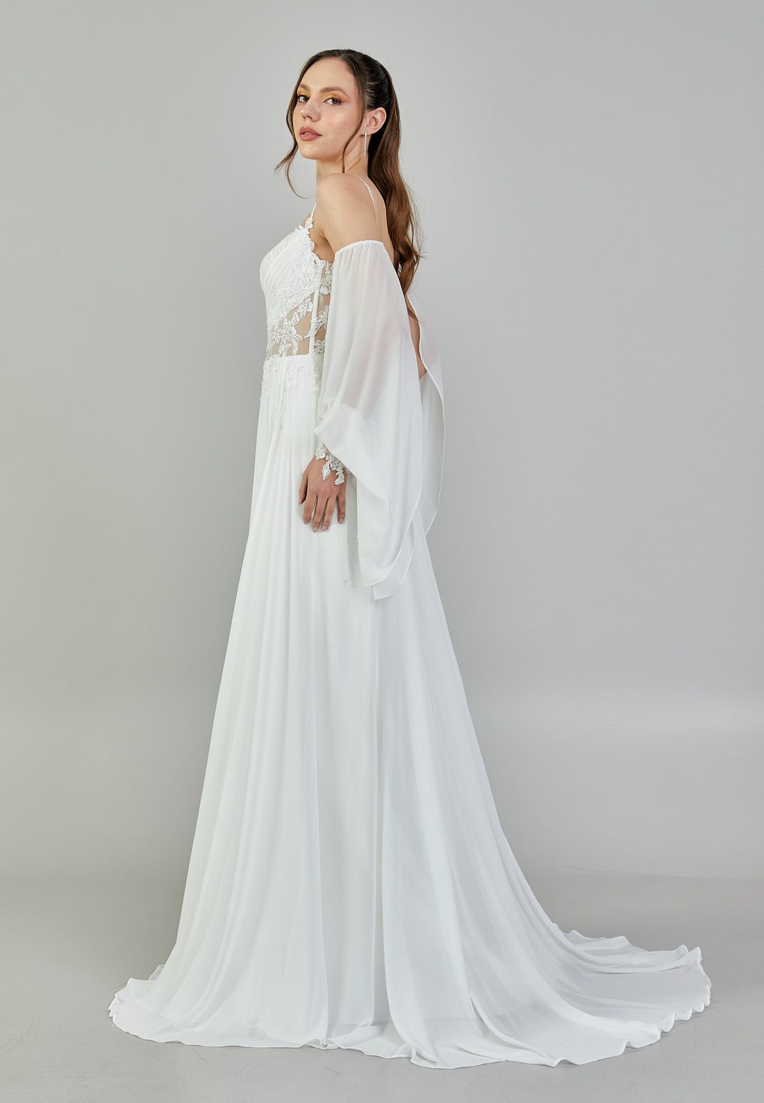 Off Shoulder Maxi Chiffon Regular Wedding Dress asd3004