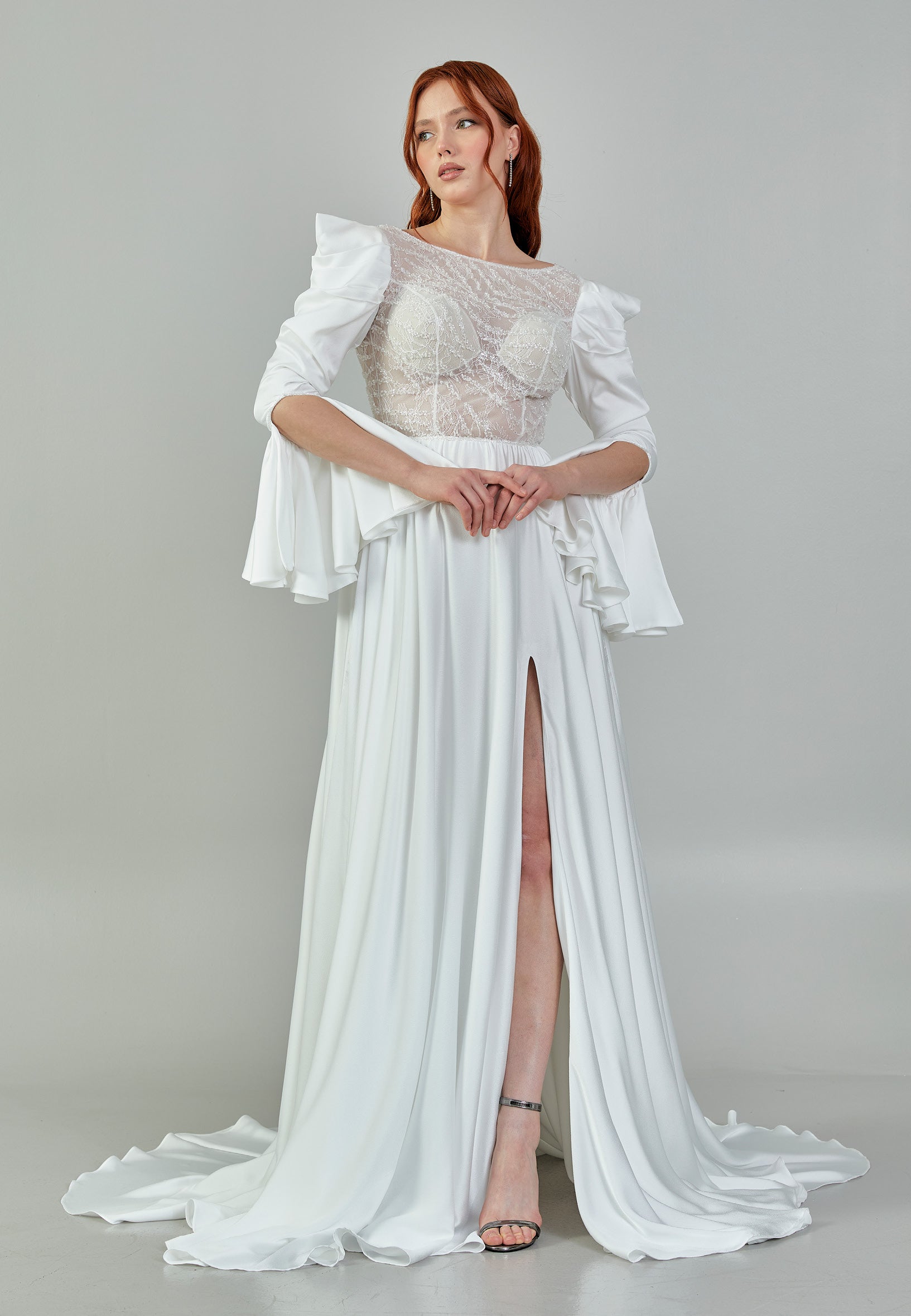 Long Sleeve Maxi Viscose Regular Wedding Dress asd3014 - Wedding Dress - Istanbul Fashion Center