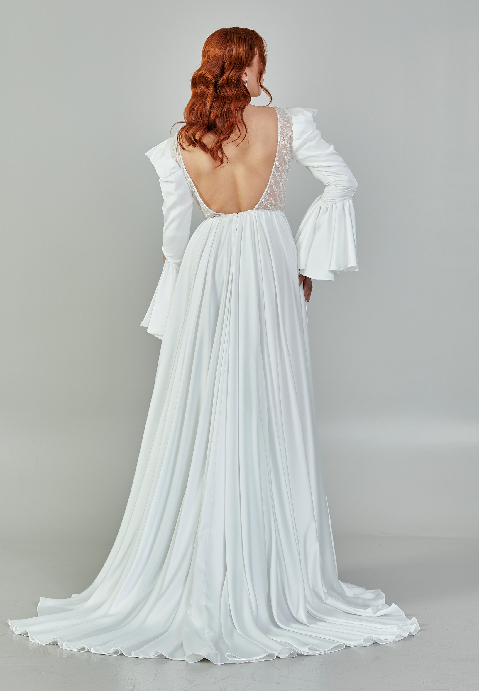 Long Sleeve Maxi Viscose Regular Wedding Dress asd3014 - Wedding Dress - Istanbul Fashion Center