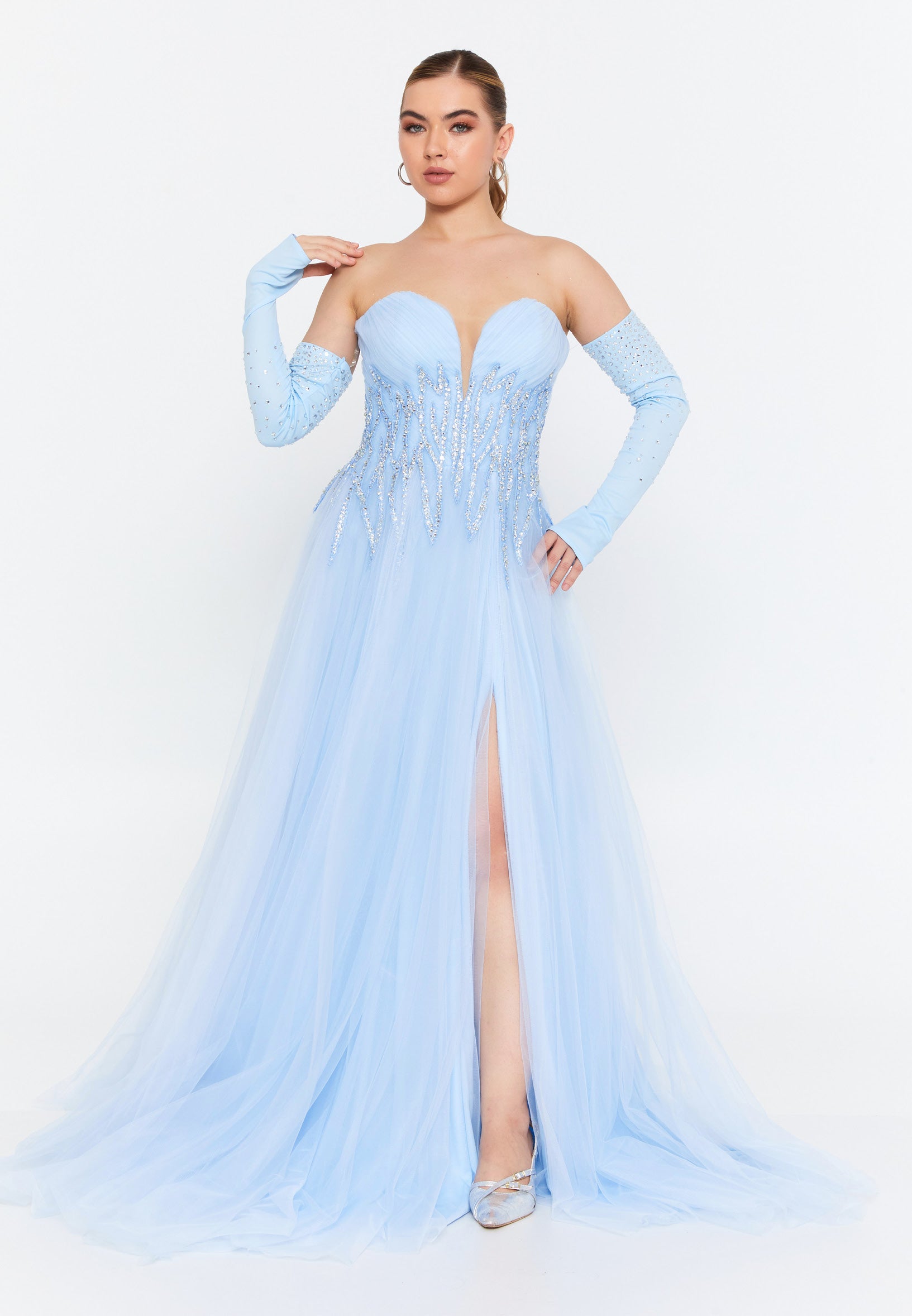 Off Shoulder Maxi Tulle A - Line Regular Prom Dress omn601 - Prom Dress - Istanbul Fashion Center