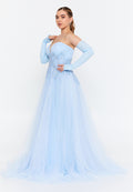 Off Shoulder Maxi Tulle A - Line Regular Prom Dress omn601 - Prom Dress - Istanbul Fashion Center