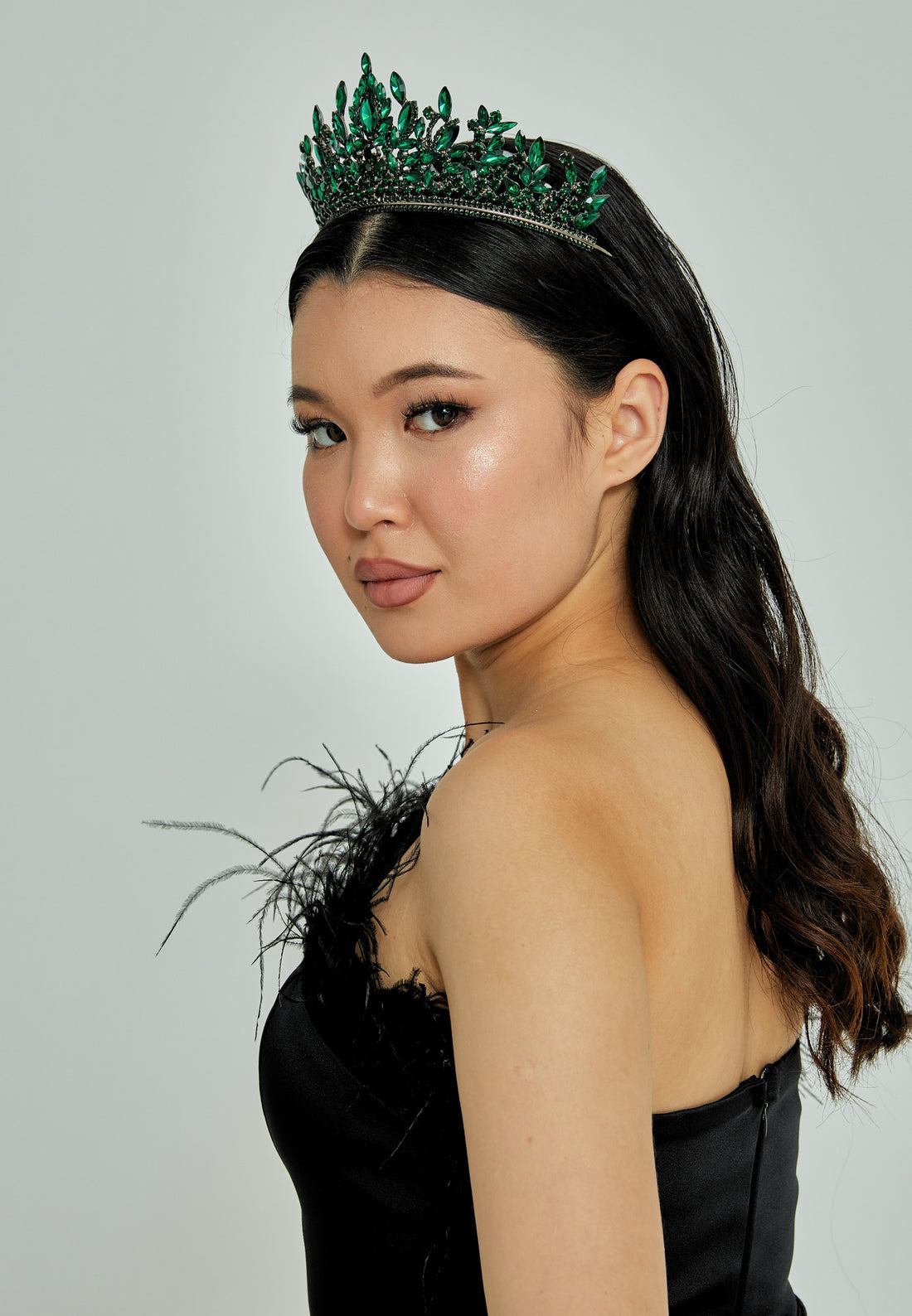 Crystal Green Bride Crown abas300 - Bridal Accessories - Istanbul Fashion Center