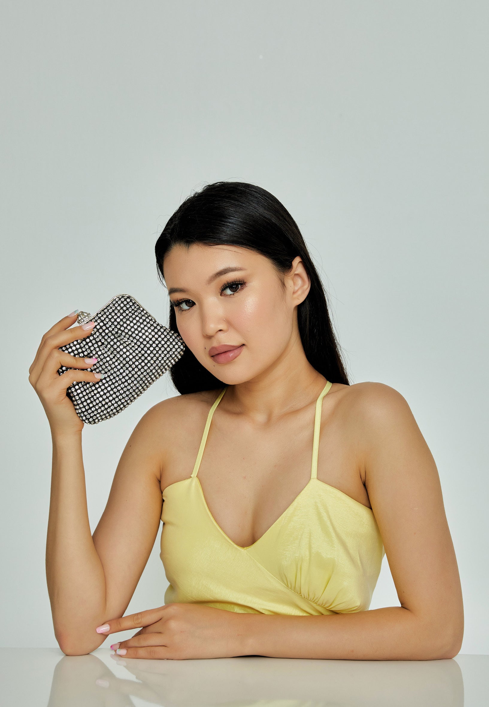 Women's Clutch Solid Color Crystal Stone Handbag abac025 - Bag - Istanbul Fashion Center