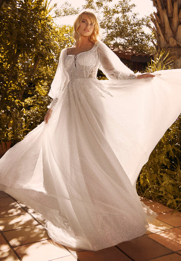 Long Sleeve Maxi Tulle Regular Wedding Dress jmrj315