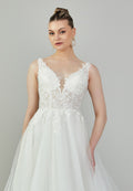 Sleeveless Maxi Tulle Regular Wedding Dress jmrm227 - Wedding Dress - Istanbul Fashion Center