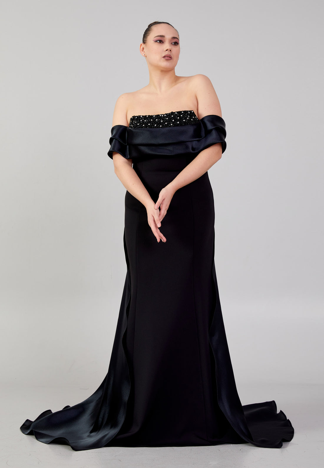 Off Shoulder Maxi Crepe Mermaid Plus Size Wedding Guest Dress ins3104-1 - Wedding Guest Dress - Istanbul Fashion Center