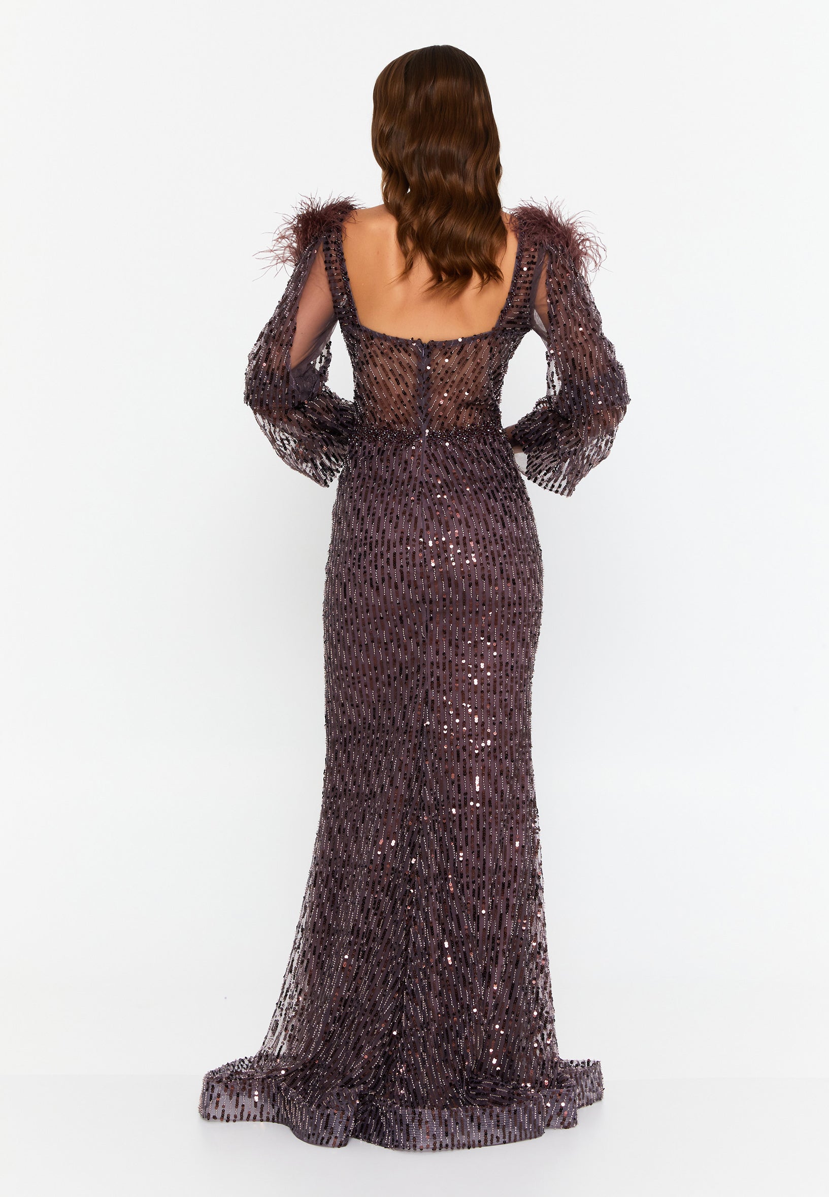 Long Sleeve Maxi Sequin Mermaid Regular Prom Dress srb23143 - Prom Dress - Istanbul Fashion Center