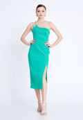 One Shoulder Midi Viscose Column Regular Evening Dress aln1812 - Evening Dress - Istanbul Fashion Center