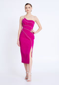 One Shoulder Midi Viscose Column Regular Evening Dress aln1812 - Evening Dress - Istanbul Fashion Center