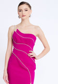 One Shoulder Midi Viscose Column Regular Evening Dress aln1812 - Evening Dress - Istanbul Fashion Center