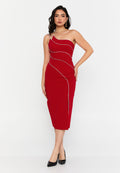 One Shoulder Midi Viscose Column Regular Evening Dress aln1812 - Evening Dress - Istanbul Fashion Center