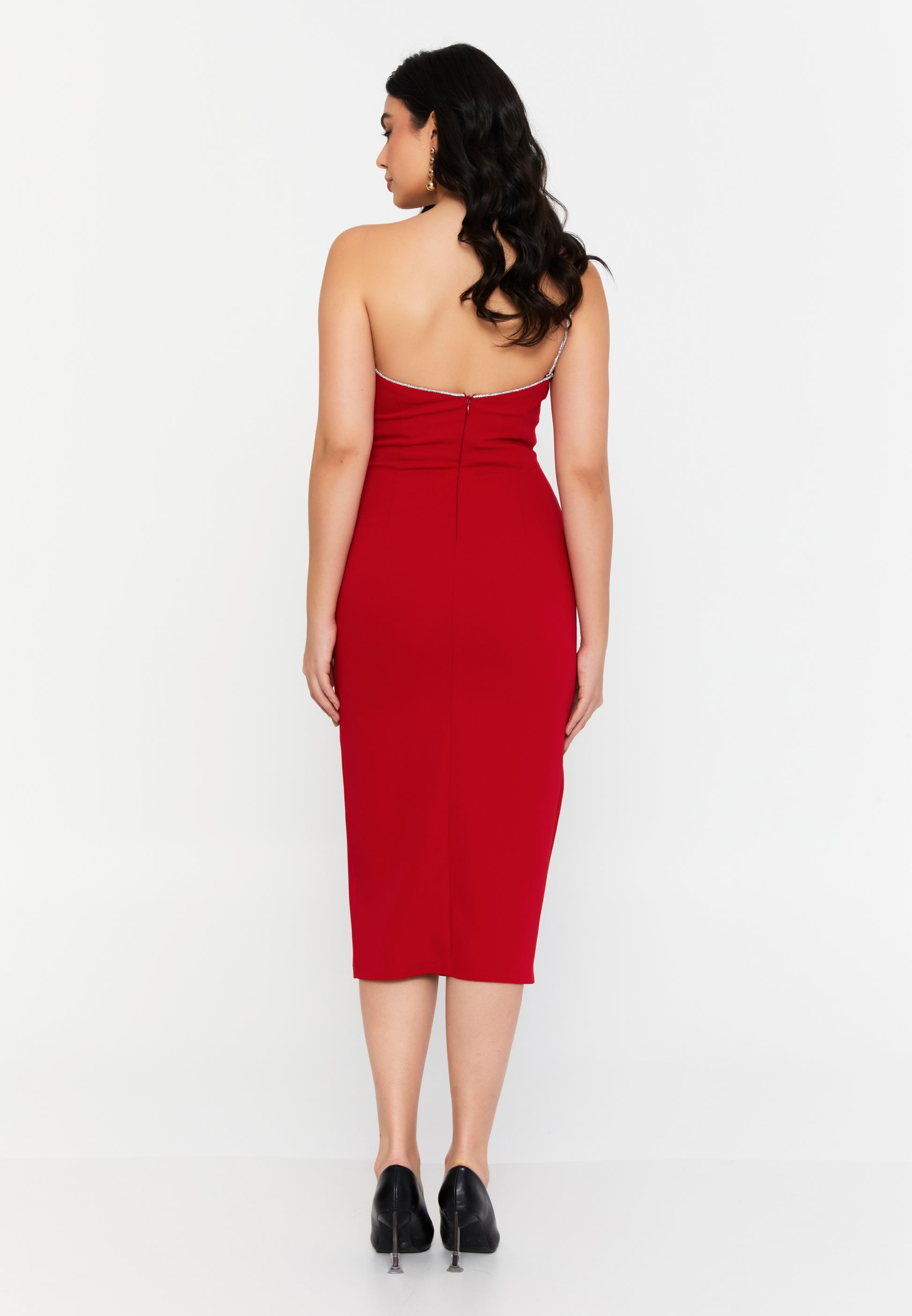 One Shoulder Midi Viscose Column Regular Evening Dress aln1812 - Evening Dress - Istanbul Fashion Center