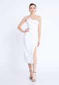 One Shoulder Midi Viscose Column Regular Evening Dress aln1812 - Evening Dress - Istanbul Fashion Center