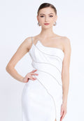 One Shoulder Midi Viscose Column Regular Evening Dress aln1812 - Evening Dress - Istanbul Fashion Center