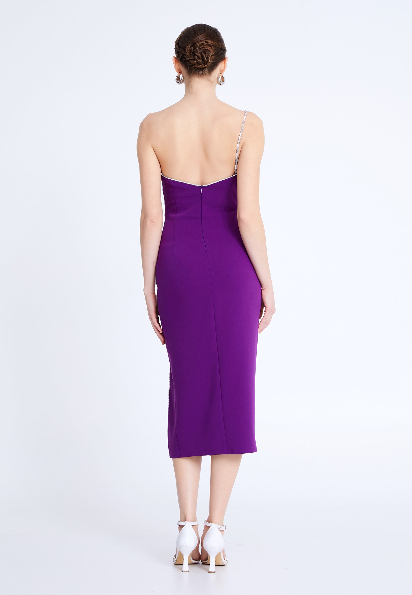One Shoulder Midi Viscose Column Regular Evening Dress aln1812 - Evening Dress - Istanbul Fashion Center