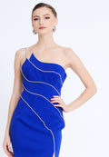 One Shoulder Midi Viscose Column Regular Evening Dress aln1812 - Evening Dress - Istanbul Fashion Center