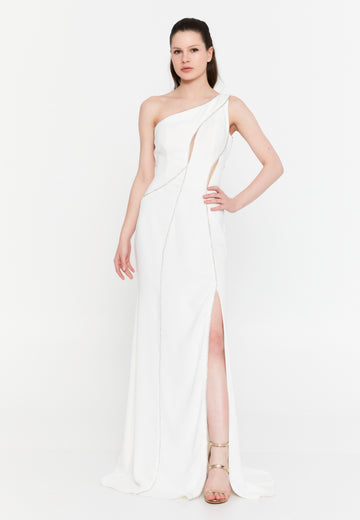 One Shoulder Maxi Viscose Column Regular Evening Dress aln1820 - Evening Dress - Istanbul Fashion Center