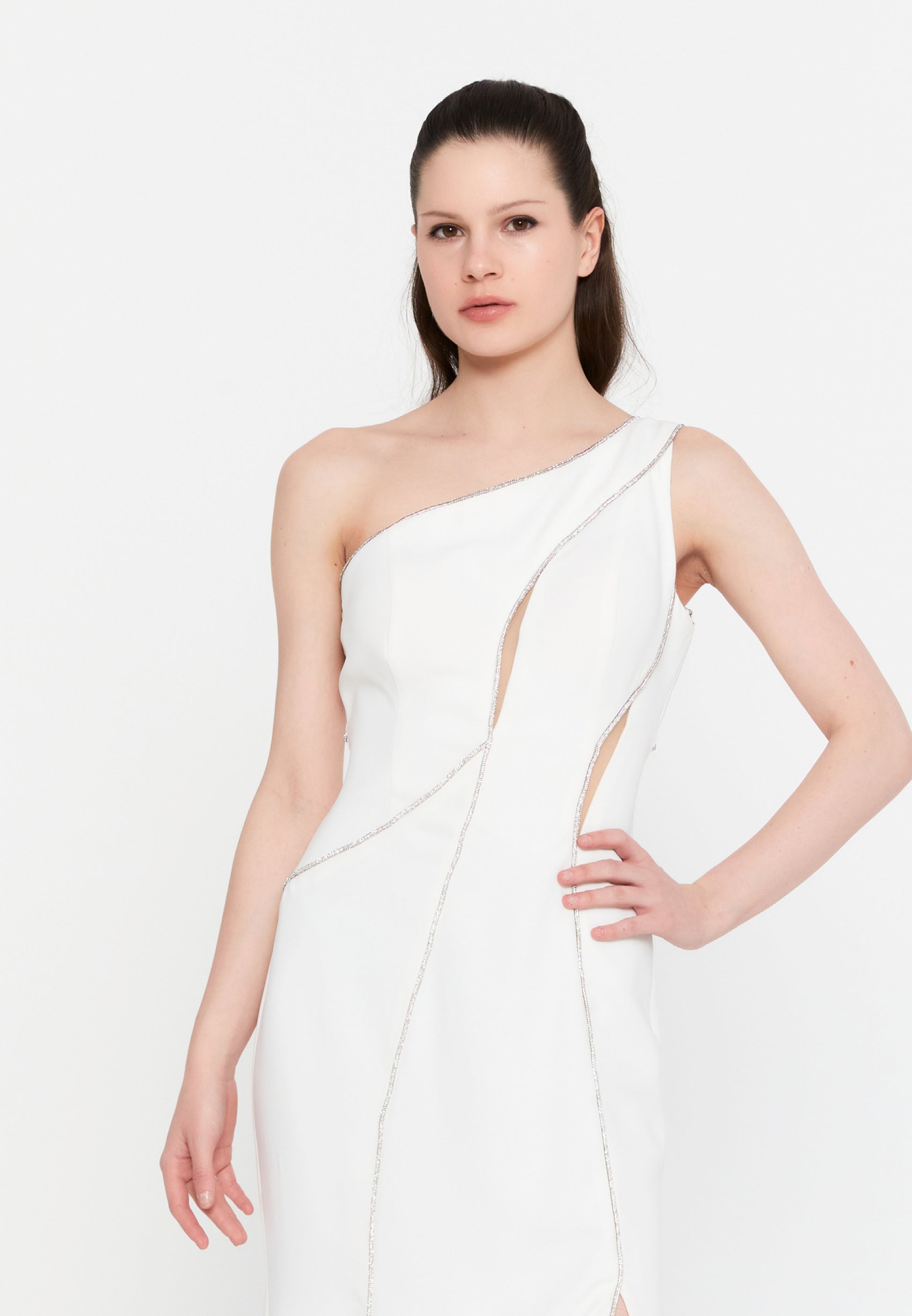 One Shoulder Maxi Viscose Column Regular Evening Dress aln1820 - Evening Dress - Istanbul Fashion Center