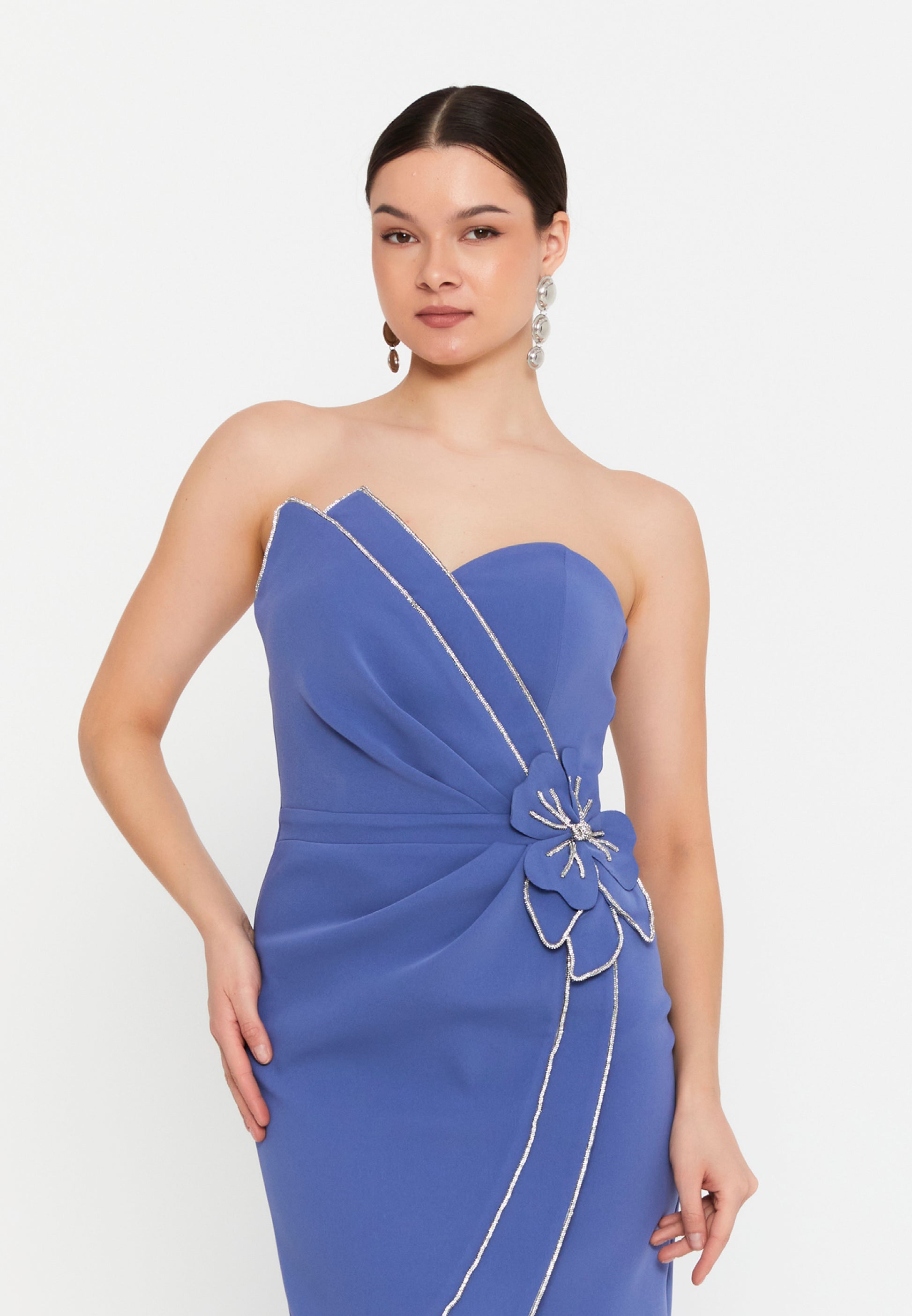 Strapless Mini Viscose Column Regular Evening Dress aln1811 - Evening Dress - Istanbul Fashion Center
