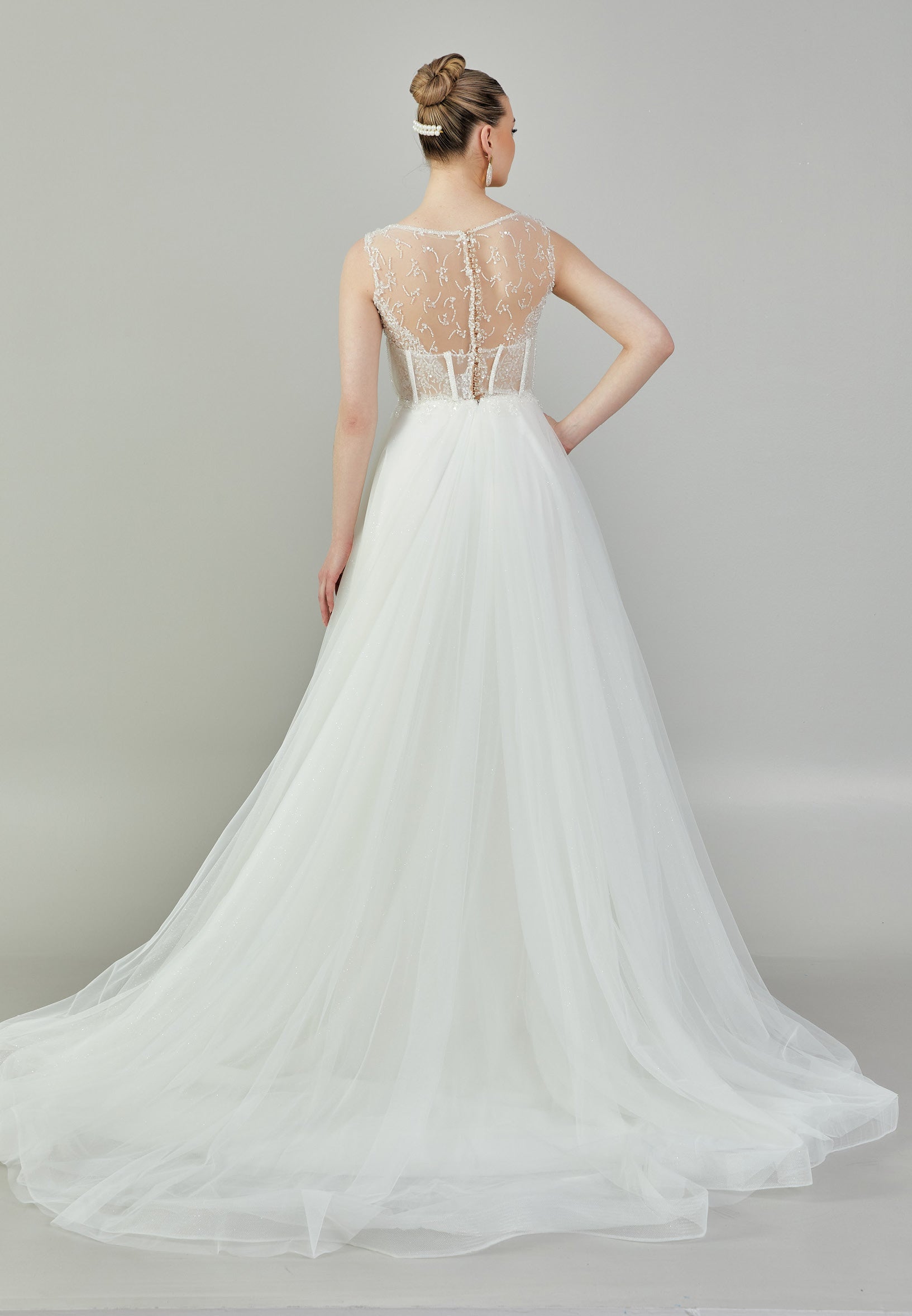 Sleeveless Maxi Tulle Regular Wedding Dress aan4003 - Wedding Dress - Istanbul Fashion Center