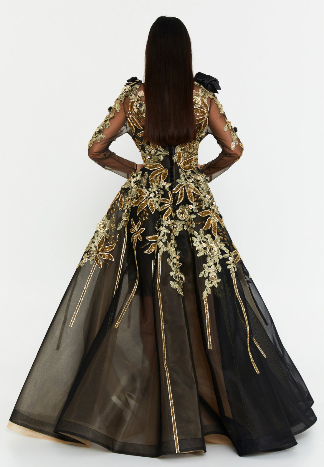 Long Sleeve Maxi Tulle A - Line Regular Prom Dress mtn88179